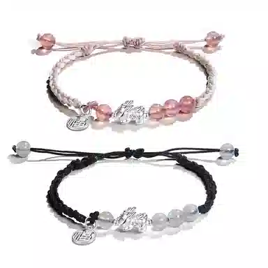 华髻 招财貔貅情侣手链 新中式国潮小众设计黑红编织绳 告白 有礼盒 玛瑙 手链 男女同款情侣款