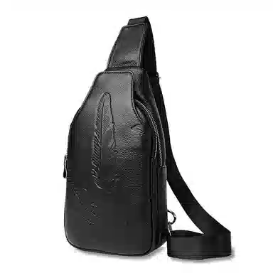 小众原创真皮时尚竖款潮流百搭休闲男包 头层牛皮 胸包单肩斜挎包背包 常规 男款 黑色