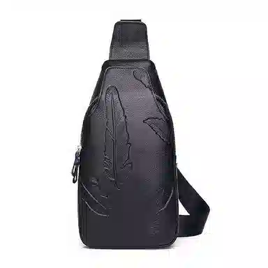 小众原创真皮时尚竖款潮流百搭休闲男包 头层牛皮 胸包单肩斜挎包背包 常规 男款 黑色