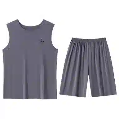 贴身领域 纯色圆领套头无袖睡衣套装 男款 灰色