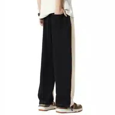 稻草人 美式潮牌撞色拼接正反两面穿系带宽松阔腿直筒百搭休闲裤 男女同款