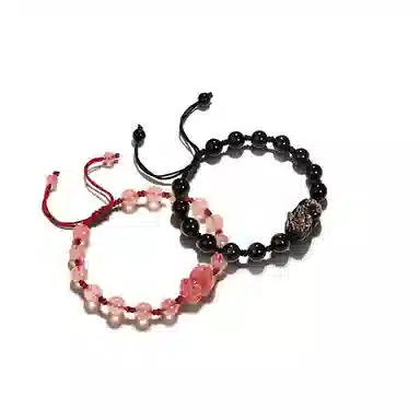 泡泡贝 新中式大气招财纳福创意独特吞金兽轻奢优雅霸气单圈宫廷风抽拉编织绳 黑曜石 玉石手链 男女同款情侣款