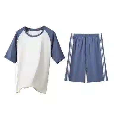 贴身领域 五分裤圆领套头舒适短袖短裤睡衣套装 男款