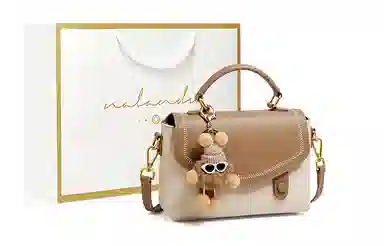 纳兰杜 女包百搭高级感小众品牌通勤休闲潮流实用 牛剖层革拼合成革 手提包斜挎包单肩包 小号 女款 米白拼杏/可可棕