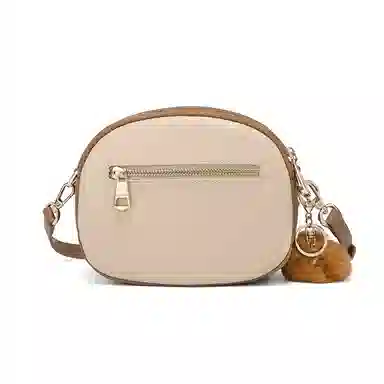 稻草人 拉链开合 牛皮拼合成革 斜挎包 常规 女款 浓巧咖配白/奶茶杏配白