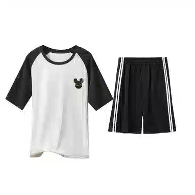 贴身领域 字母印花拼接撞色短袖薄款舒适短裤睡衣套装 男款