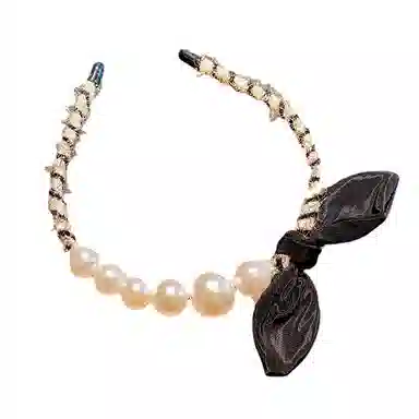 妖娆猫 小香风黑色蝴蝶结珍珠轻奢港风复古高档 发箍 女款