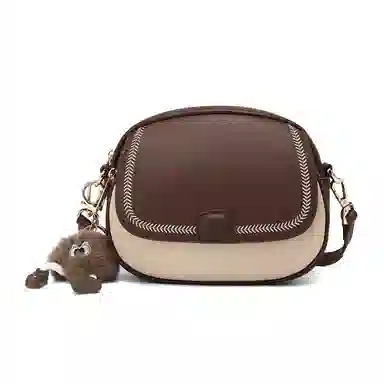 稻草人 拉链开合 牛皮拼合成革 斜挎包 常规 女款 浓巧咖配白/奶茶杏配白