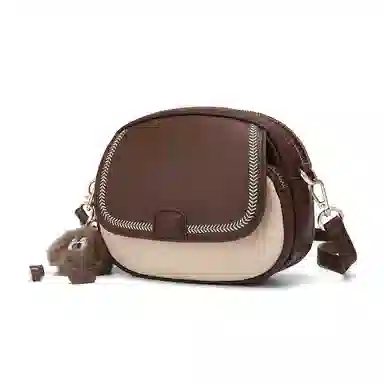 稻草人 拉链开合 牛皮拼合成革 斜挎包 常规 女款 浓巧咖配白/奶茶杏配白