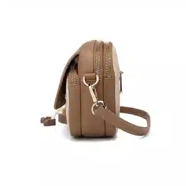 稻草人 拉链开合 牛皮拼合成革 斜挎包 常规 女款 浓巧咖配白/奶茶杏配白