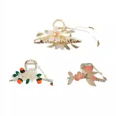 妖娆猫 新中式发柿如意花夹女头饰高端发卡时尚柿朵鲨鱼夹女后脑勺抓夹网红套装礼盒  发饰 女款 浪漫惊喜礼品实用