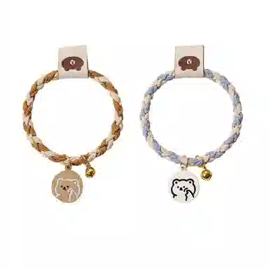 妖娆猫 编织麻花简笔小熊皮筋简约卡通萌物高级感甜美少女两件套 发圈 女款