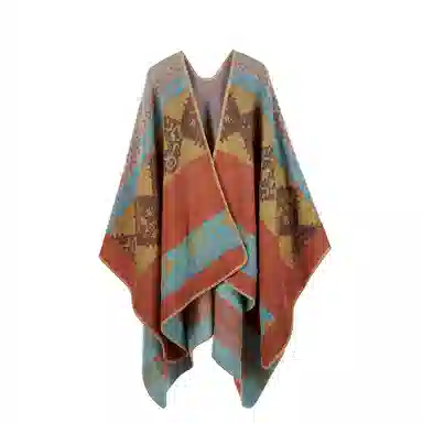 纳兰杜 异域民族风拼色旅行旅游配饰穿搭高级感斗篷 披肩 女款 卡其色菱格