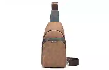 马莎兰缇 复古撞色潮流简约休闲商务大容量通勤包 合成革 单肩包斜挎包胸包 中号 男款 啡配灰
