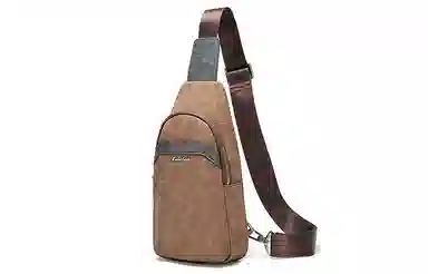 马莎兰缇 复古撞色潮流简约休闲商务大容量通勤包 合成革 单肩包斜挎包胸包 中号 男款 啡配灰