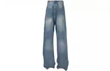 大卫贝肯 做旧字母印花涂鸦中腰拉链百搭直筒牛仔裤 男女同款