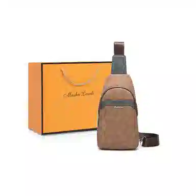 马莎兰缇 复古撞色潮流简约休闲商务大容量通勤包 合成革 单肩包斜挎包胸包 中号 男款 啡配灰