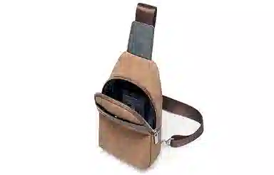 马莎兰缇 复古撞色潮流简约休闲商务大容量通勤包 合成革 单肩包斜挎包胸包 中号 男款 啡配灰