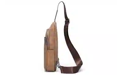 马莎兰缇 复古撞色潮流简约休闲商务大容量通勤包 合成革 单肩包斜挎包胸包 中号 男款 啡配灰