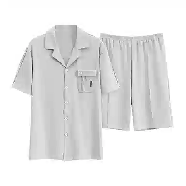 欧迪芬 简约纯棉抗菌亲肤翻领开衫短袖柔软除螨舒适透气纯色休闲可外穿家居服短裤睡衣套装 男款 白色