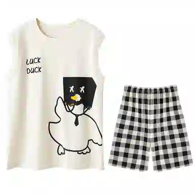 兰缪 撞色圆领无袖背心中腰裤子睡衣套装 男款 灰色