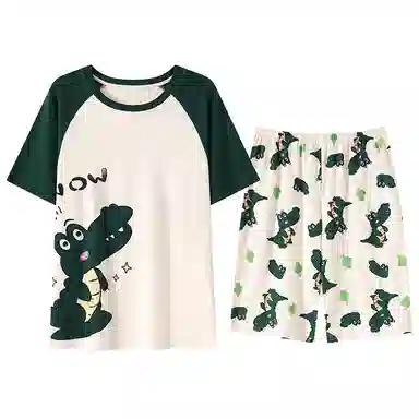 贴身领域 拼接撞色纯棉短袖薄款舒适短裤睡衣套装 男款 浅杏色