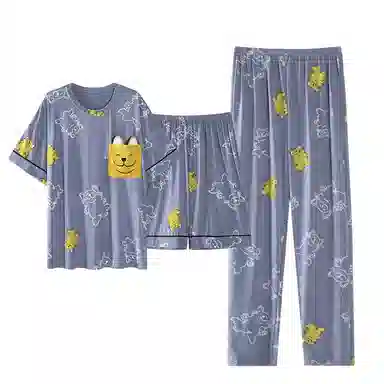 兰缪 时尚简约高级短袖凉感休闲短裤舒适亲肤长裤睡衣套装 男款