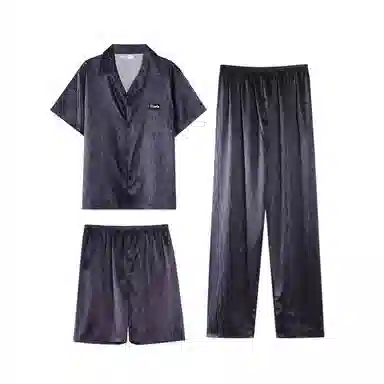 兰缪 时尚简约高级短袖凉感休闲短裤舒适亲肤长裤睡衣套装 男款