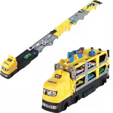 妙贝乐 合金弹射货柜车 合金小汽车 多功能变形轨道 益智早教互动竞技 玩具