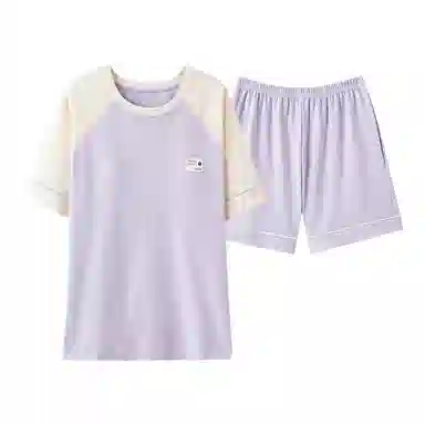 欧迪芬 舒适纯棉套头短袖短裤睡衣套装 女款 紫色