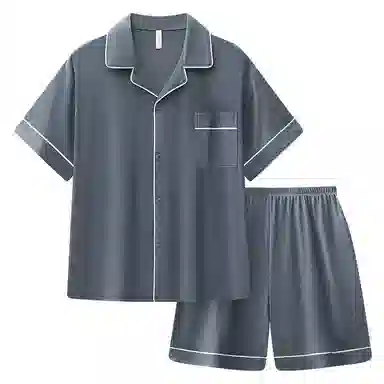 兰缪 夏季冰丝短袖时尚休闲短裤睡衣套装 男款 黑色