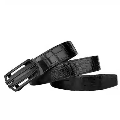 杰伦欧斯 双面鳄鱼皮真皮休闲黑色自动扣腰带鳄鱼皮裤带 皮带 男款