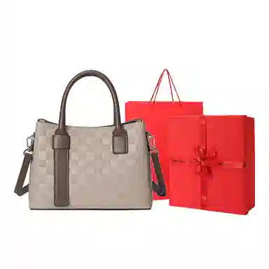 稻草人 时髦棋盘格纹理大容量撞色 聚氨酯 通勤包单肩斜挎手提包 常规 女款 奶茶色/米白