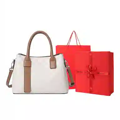 稻草人 时髦棋盘格纹理大容量撞色 聚氨酯 通勤包单肩斜挎手提包 常规 女款 奶茶色/米白