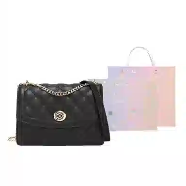 稻草人 时尚百搭通勤 牛皮拼超纤合成革 单肩斜挎包 女款 黑色/米白