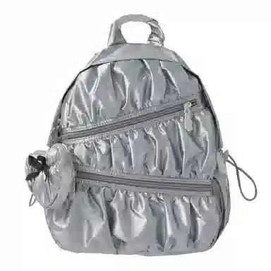 萝拉原创 轻便简约大容量 涤纶 双肩包 小号 女款 银色/奶白色/黑色/绿色