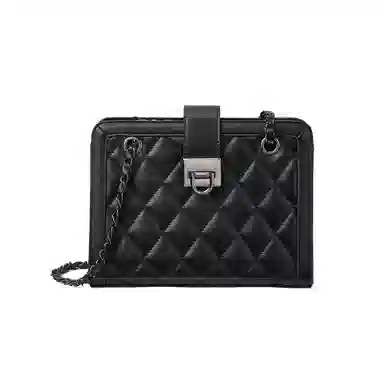 红蜻蜓 轻奢小众设计小香风高级感菱格金属双链条 牛皮 单肩包腋下包斜挎包 常规 女款 黑色