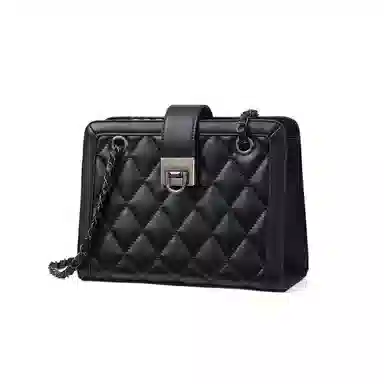 红蜻蜓 轻奢小众设计小香风高级感菱格金属双链条 牛皮 单肩包腋下包斜挎包 常规 女款 黑色