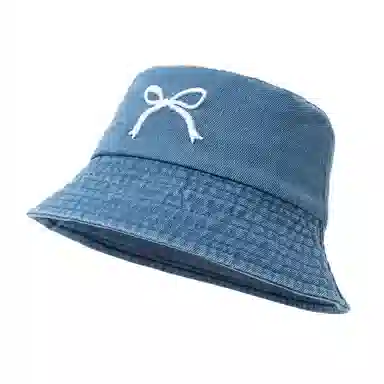 白卷 夏季遮阳百搭牛仔蝴蝶结刺绣 棉 渔夫帽 男女同款情侣款