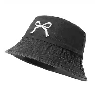 白卷 夏季遮阳百搭牛仔蝴蝶结刺绣 棉 渔夫帽 男女同款情侣款