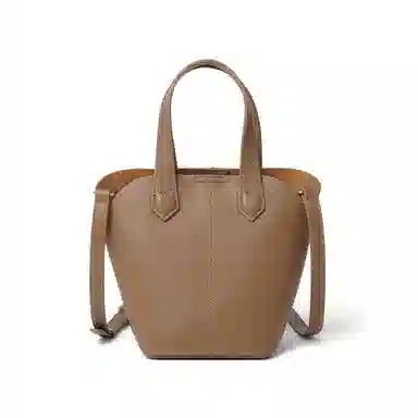 红蜻蜓 法式复古设计高级感纯色简约大气通勤大容量 牛皮 水桶包单肩包斜挎包手提包 常规 女款 卡其色 浅绿色