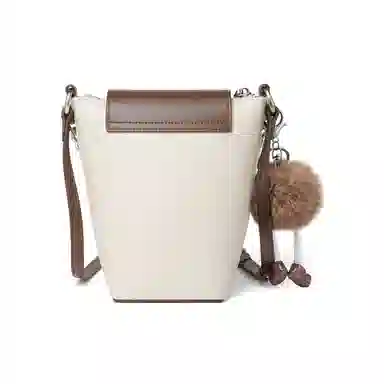 红蜻蜓 简约可爱小公仔拼接撞色通勤实用 牛皮  水桶包单肩包手提包斜挎包 常规 女款 米白色