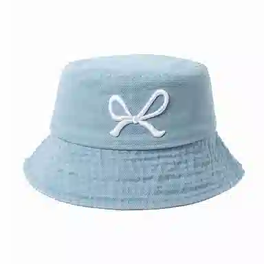 白卷 夏季遮阳百搭牛仔蝴蝶结刺绣 棉 渔夫帽 男女同款情侣款