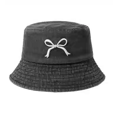 白卷 夏季遮阳百搭牛仔蝴蝶结刺绣 棉 渔夫帽 男女同款情侣款