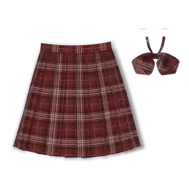 豹了个猫 格子高腰宽松短款百褶半身裙裙装制服 女款