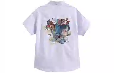 鬼洗 翻领金鱼印绣花纽扣短袖衬衫 女款