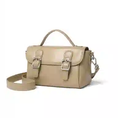 红蜻蜓 小众设计时尚简约高级感通勤百搭亮面打容量 牛皮 斜挎包 常规 杏色