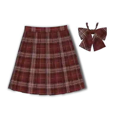 豹了个猫 格子高腰宽松短款百褶半身裙裙装制服 女款