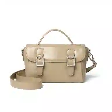 红蜻蜓 小众设计时尚简约高级感通勤百搭亮面打容量 牛皮 斜挎包 常规 杏色