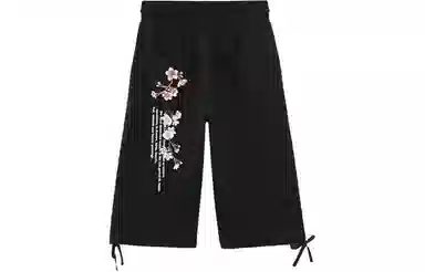 鬼洗 初花印绣花休闲短裤 女款 黑色